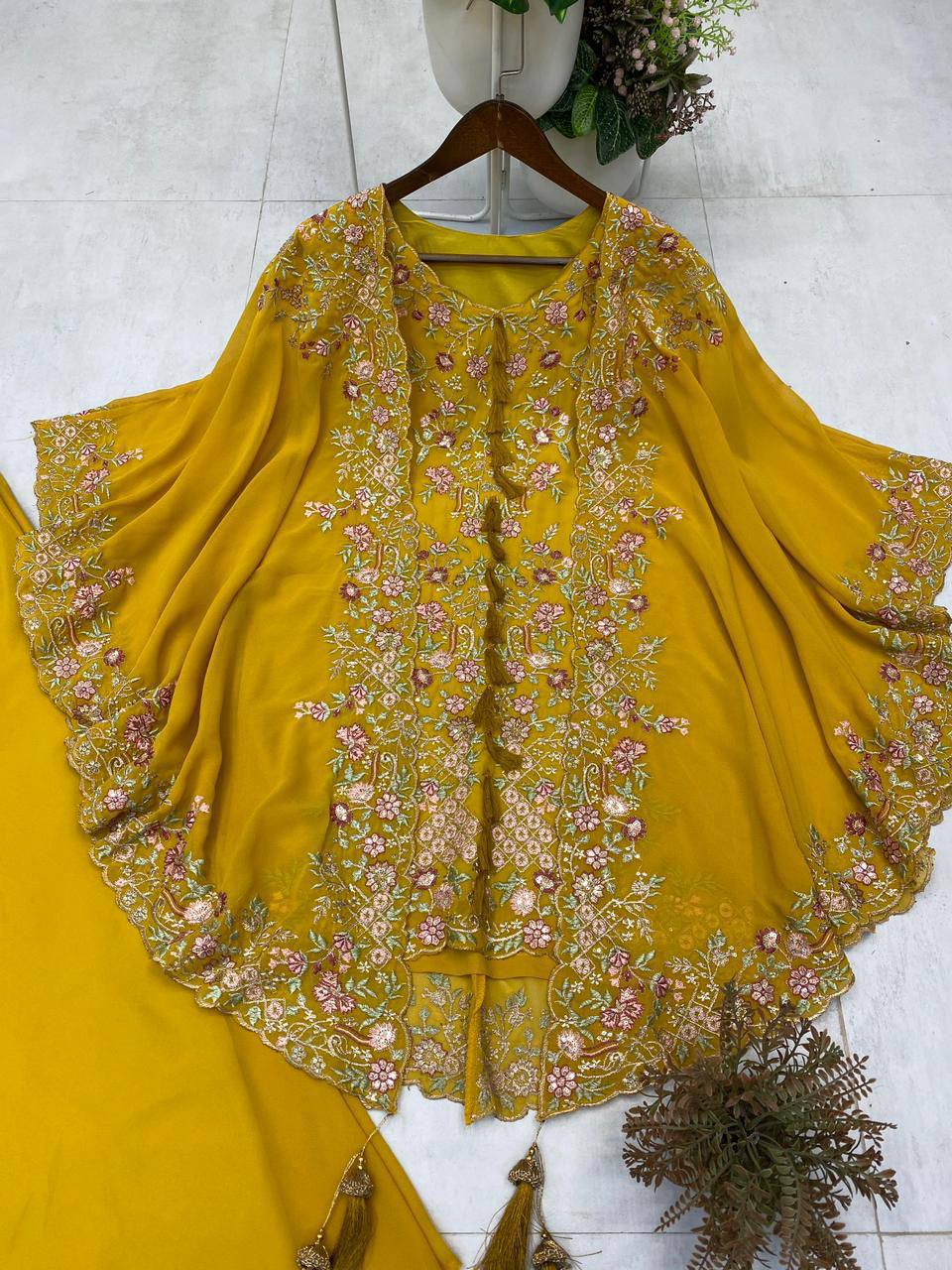 Elegant Designer Sequence Embroidered Kurta Palazzo With Shrug