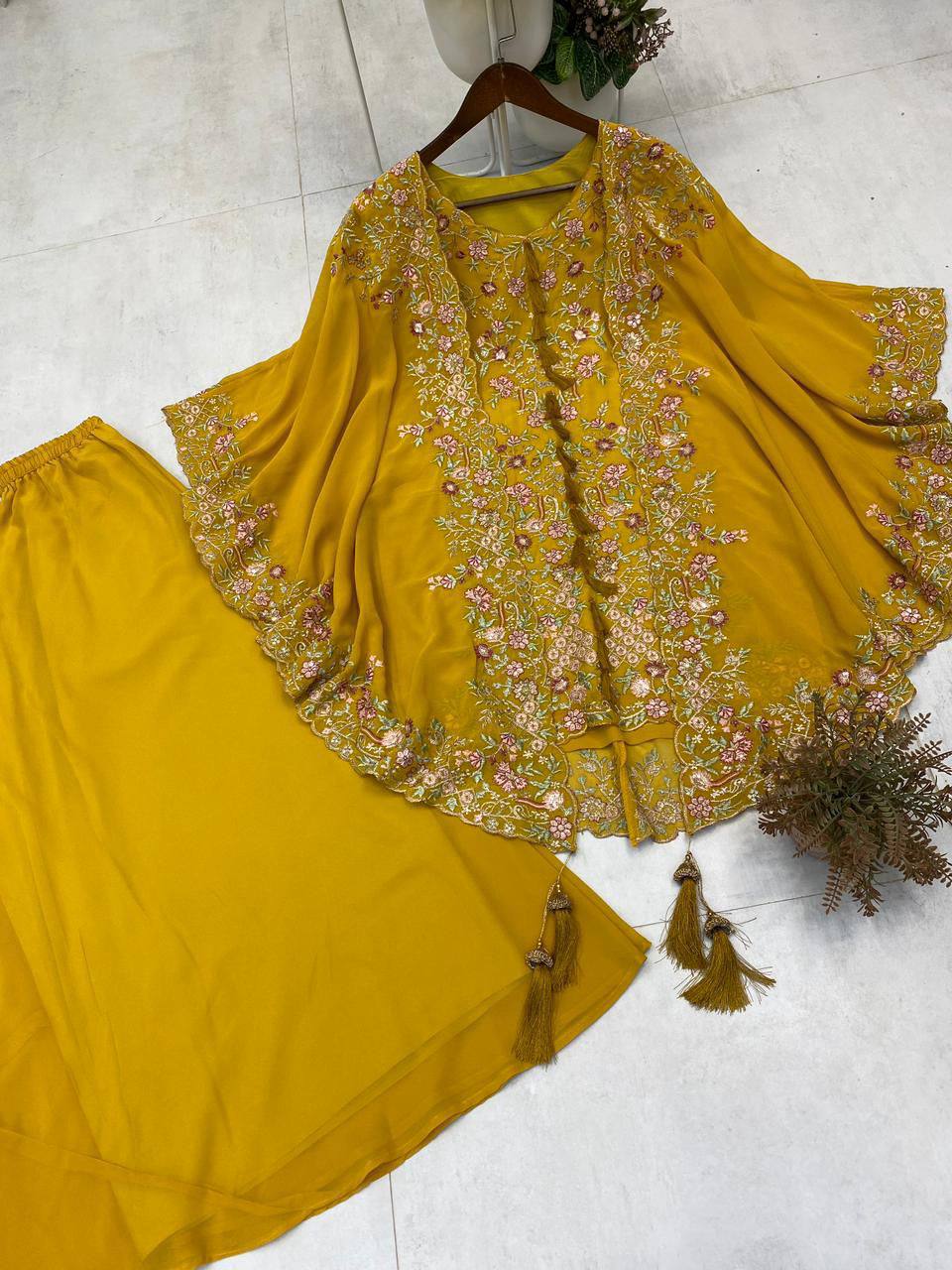 Elegant Designer Sequence Embroidered Kurta Palazzo With Shrug