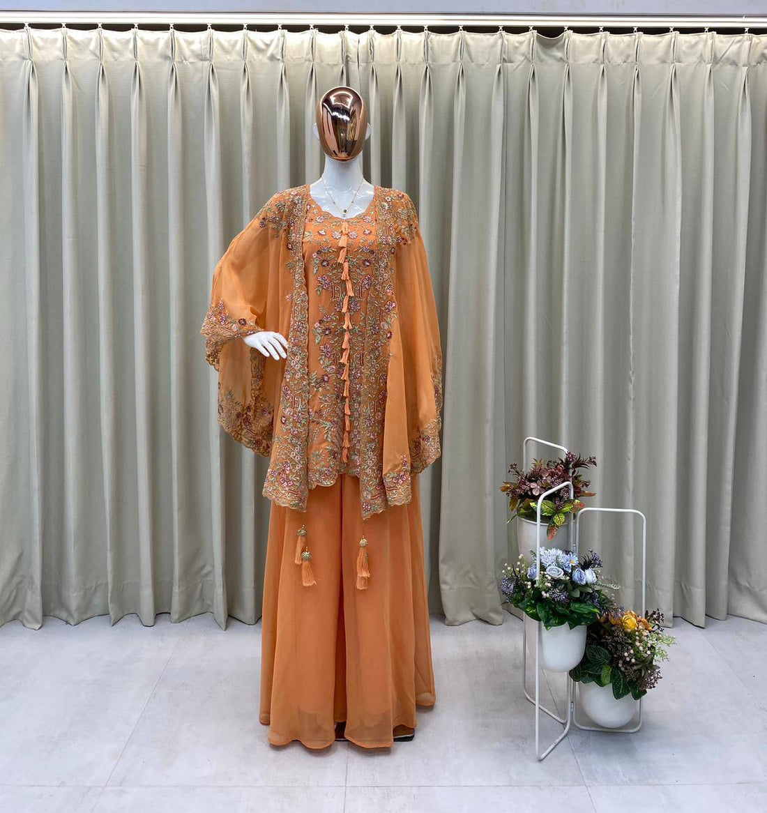 Elegant Designer Sequence Embroidered Kurta Palazzo With Shrug