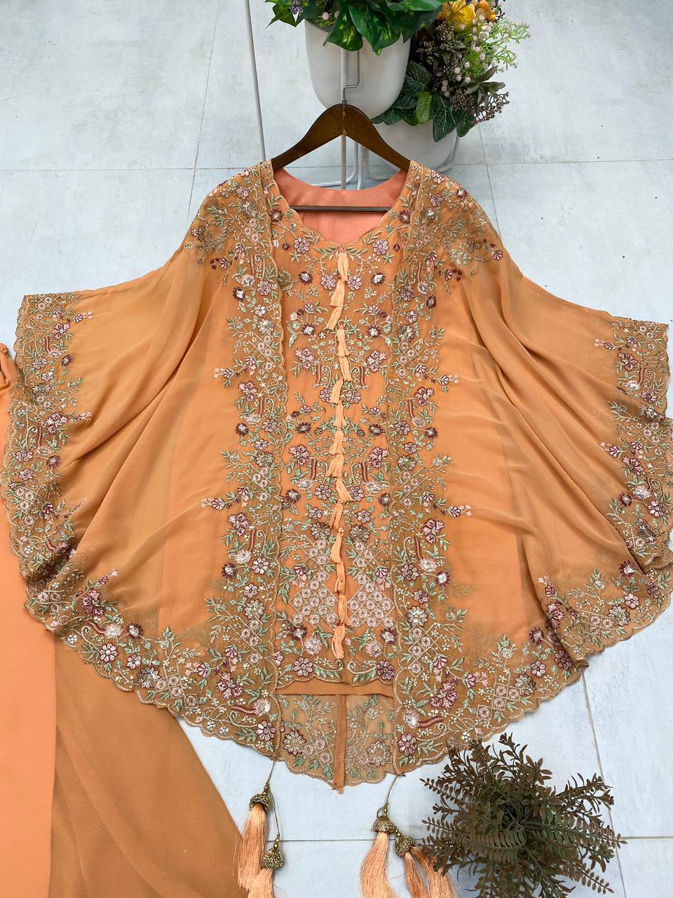 Elegant Designer Sequence Embroidered Kurta Palazzo With Shrug