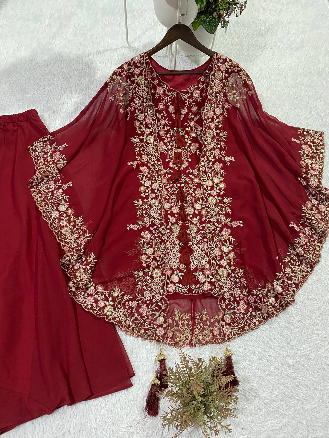 Elegant Designer Sequence Embroidered Kurta Palazzo With Shrug