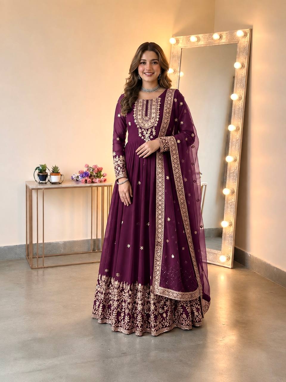 Designer Heavy Georgette Embroidered Gown Set