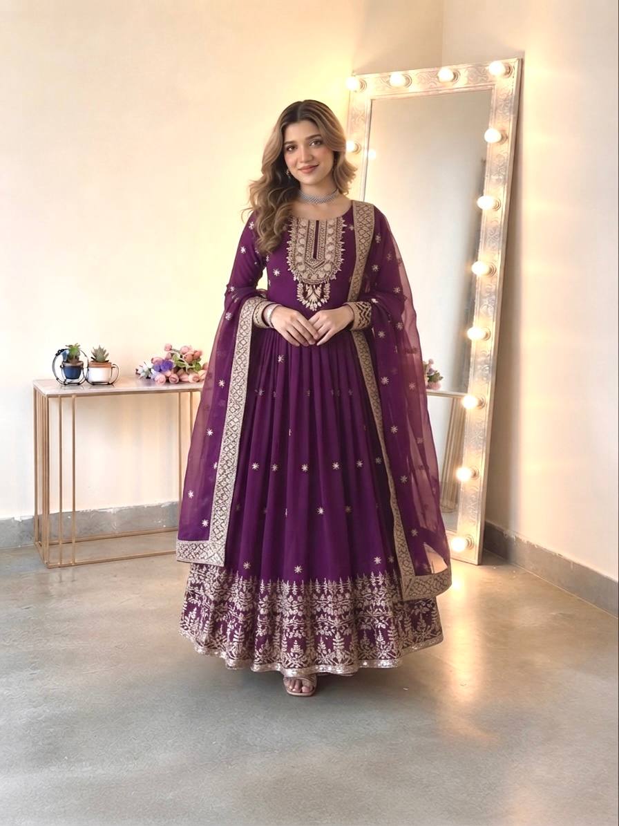 Designer Heavy Georgette Embroidered Gown Set