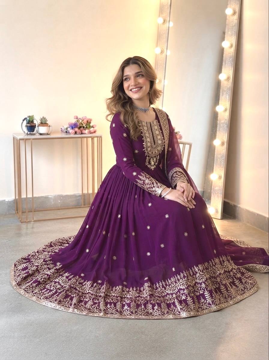 Designer Heavy Georgette Embroidered Gown Set