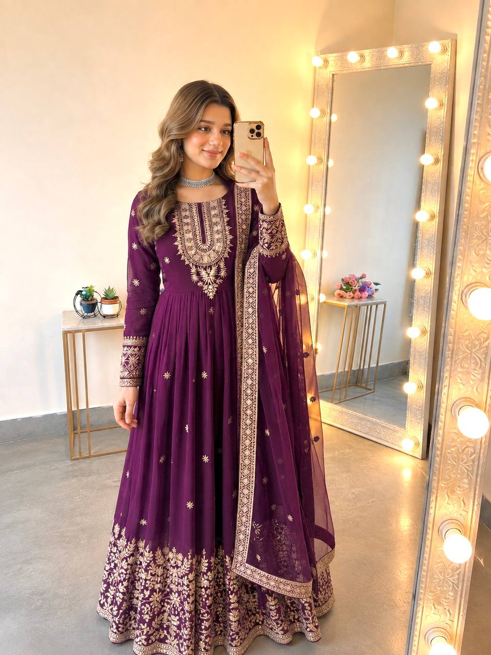 Designer Heavy Georgette Embroidered Gown Set