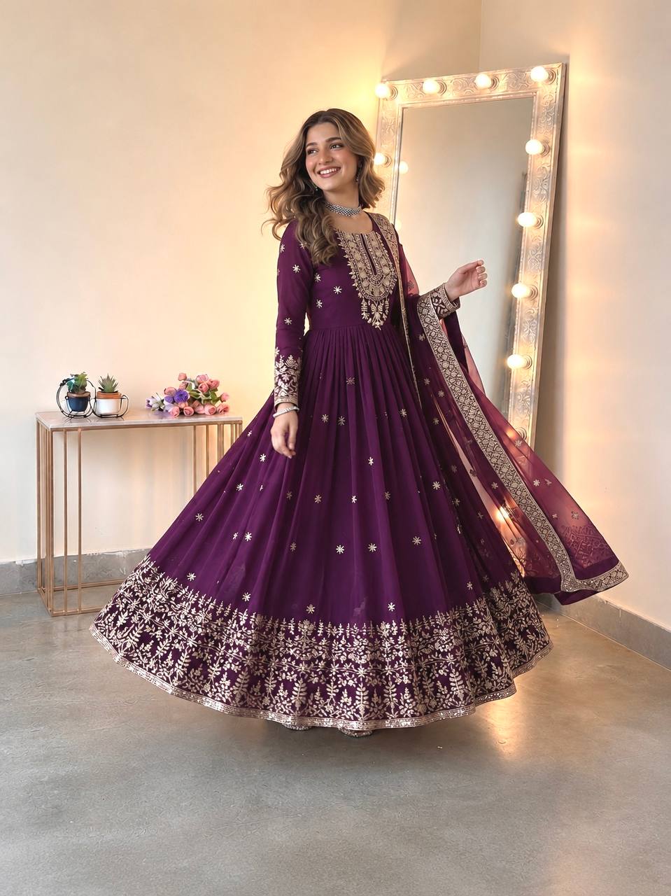 Designer Heavy Georgette Embroidered Gown Set