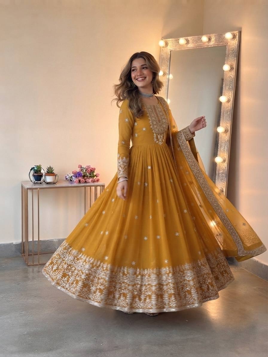 Designer Heavy Georgette Embroidered Gown Set