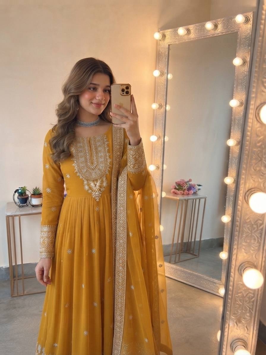 Designer Heavy Georgette Embroidered Gown Set