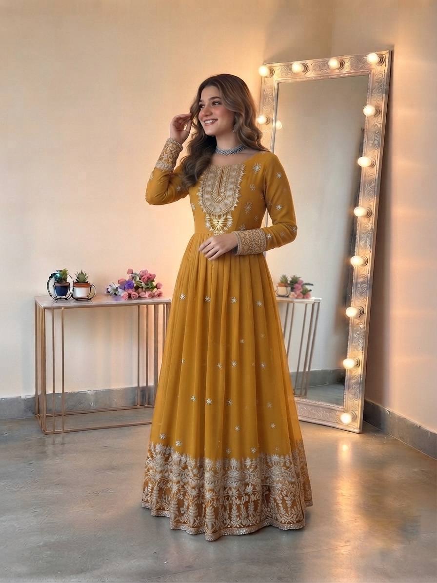 Designer Heavy Georgette Embroidered Gown Set