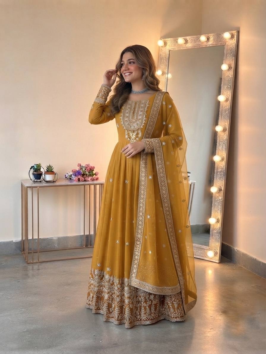 Designer Heavy Georgette Embroidered Gown Set