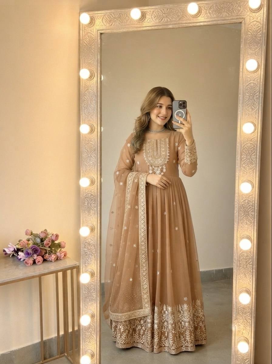 Designer Heavy Georgette Embroidered Gown Set