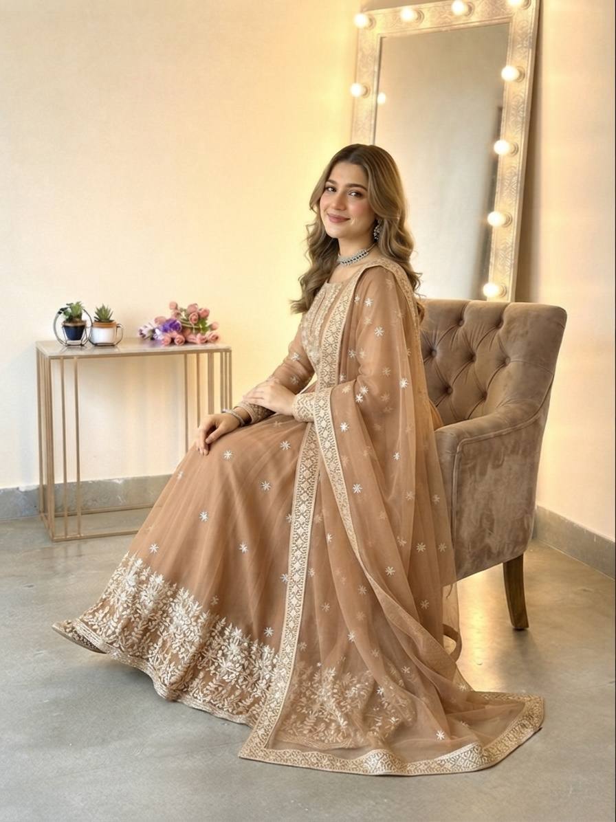 Designer Heavy Georgette Embroidered Gown Set