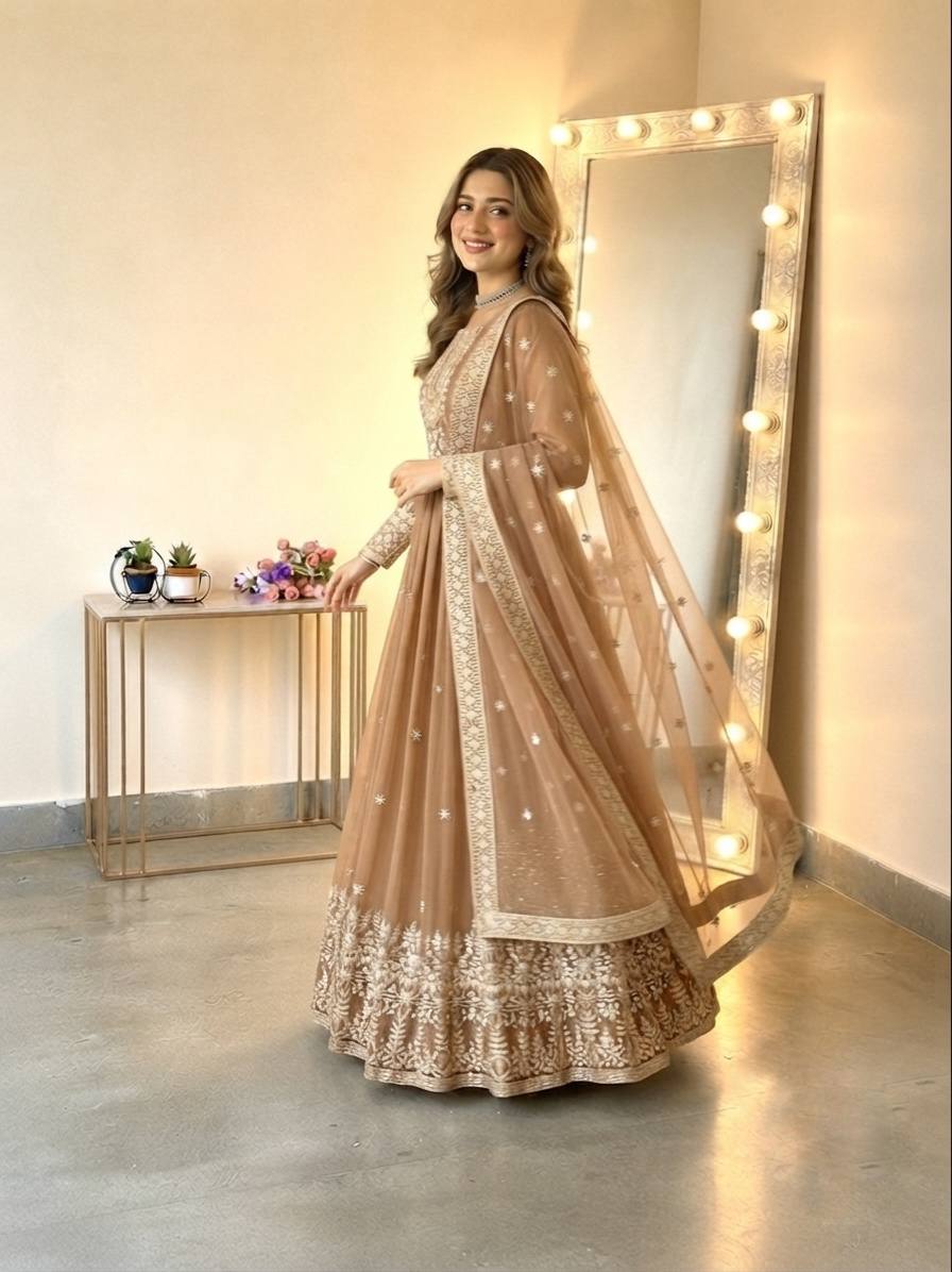 Designer Heavy Georgette Embroidered Gown Set