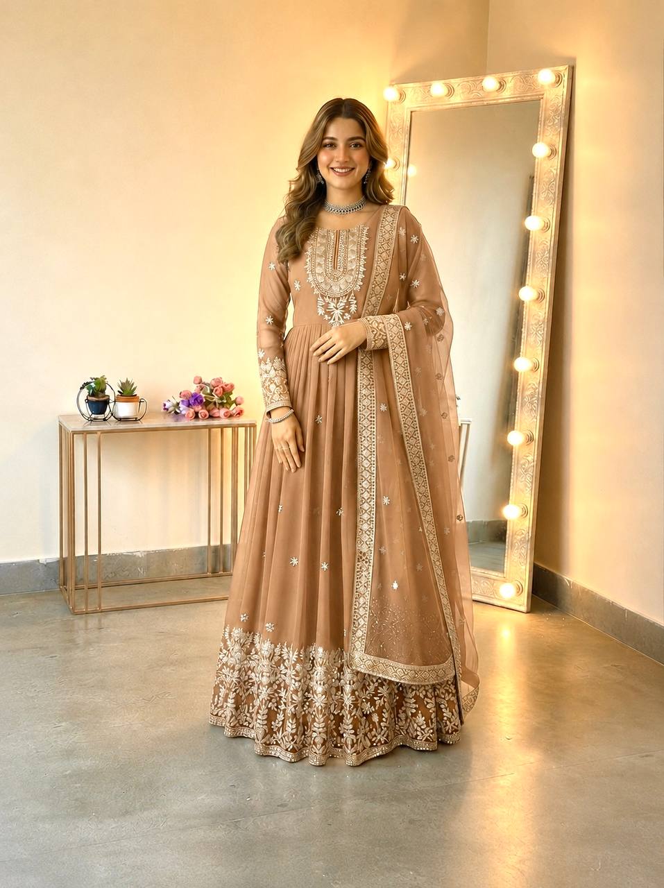Designer Heavy Georgette Embroidered Gown Set