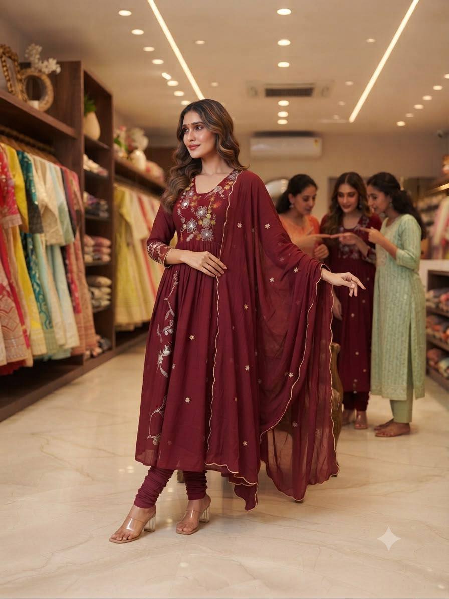 Designer Maroon Rust-Red Embroidered Salwar Suit Set
