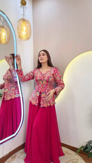 Designer Georgette Sequin Embroidered Top & Palazzo Set
