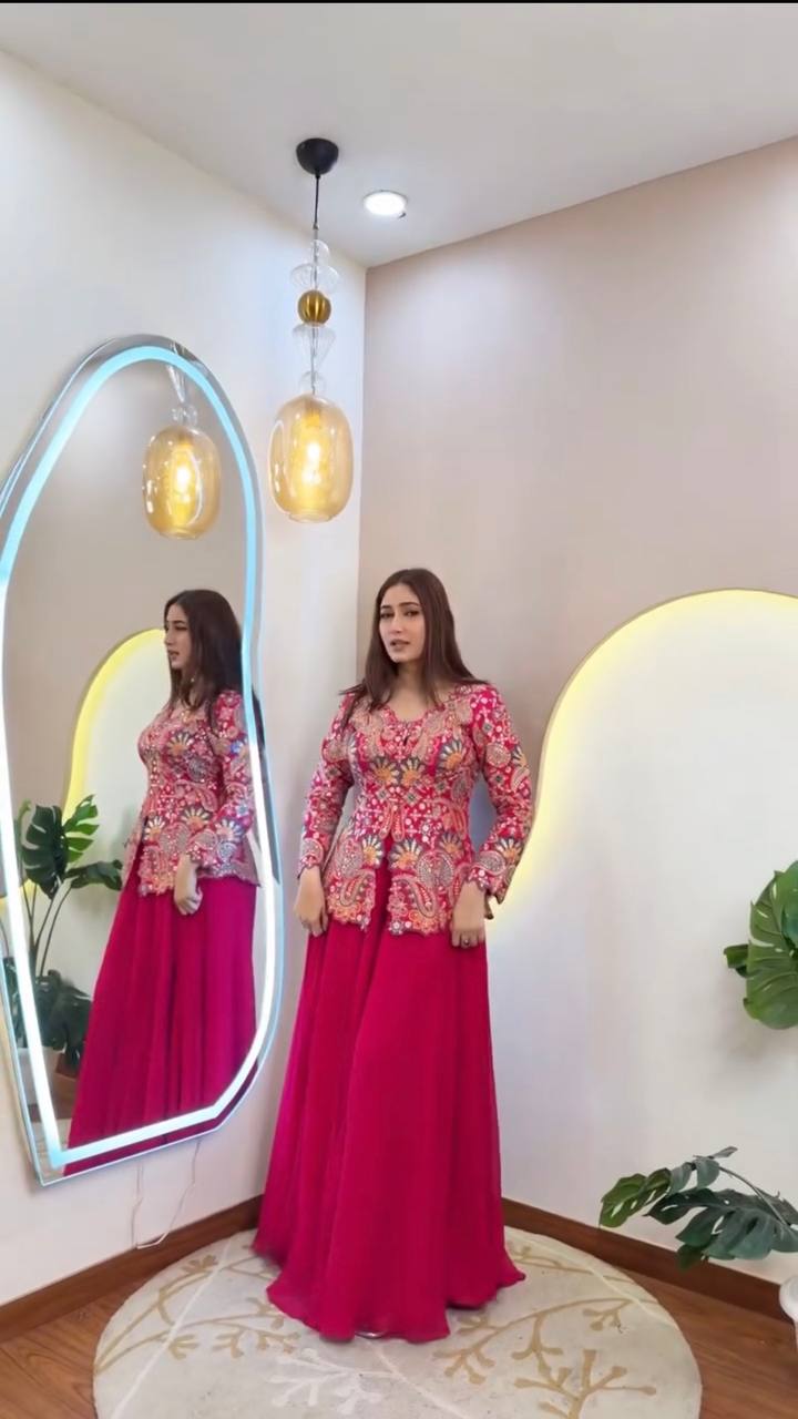 Designer Georgette Sequin Embroidered Top & Palazzo Set
