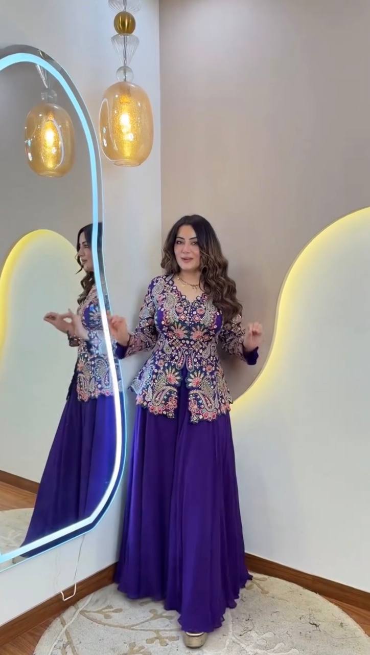 Designer Georgette Sequin Embroidered Top & Palazzo Set