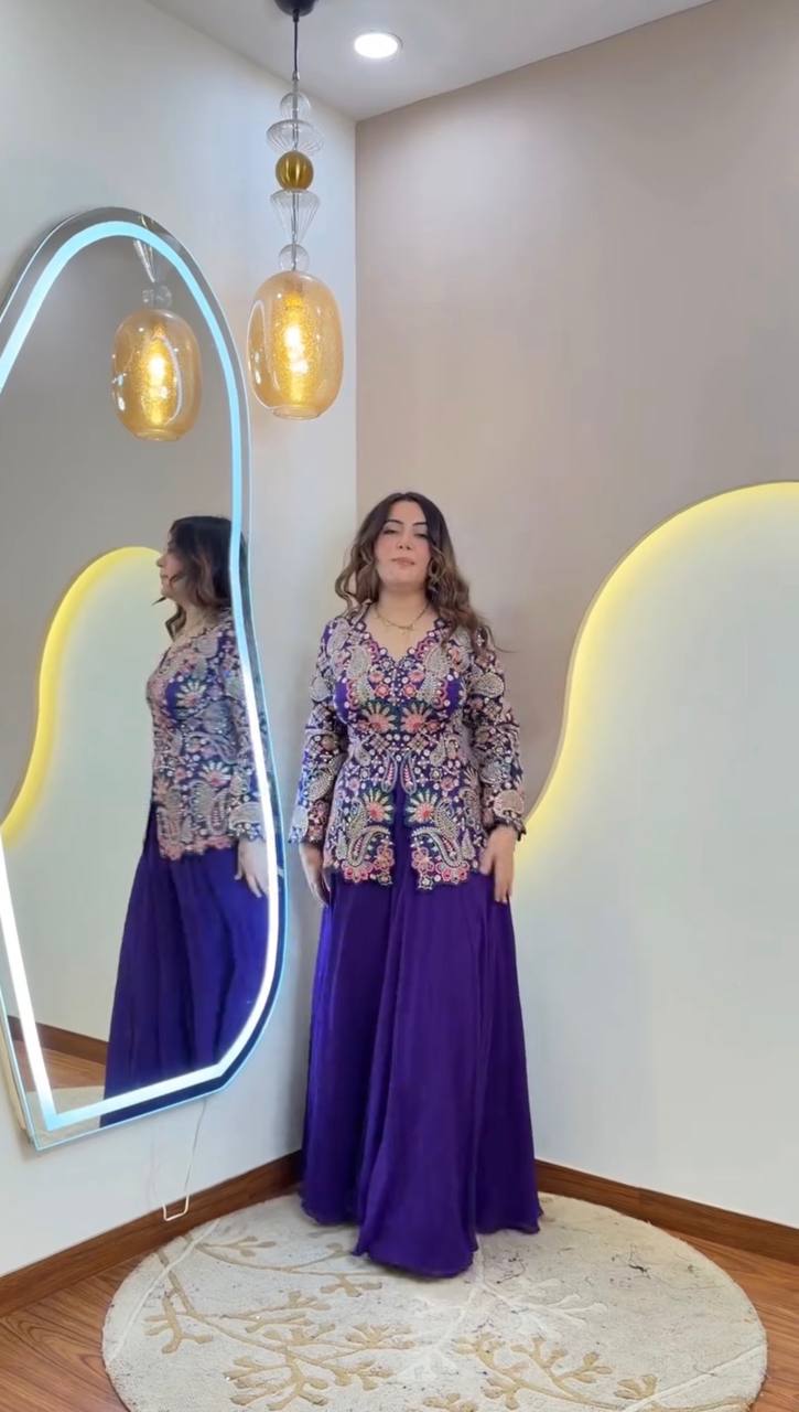 Designer Georgette Sequin Embroidered Top & Palazzo Set