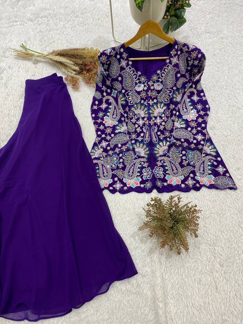 Designer Georgette Sequin Embroidered Top & Palazzo Set