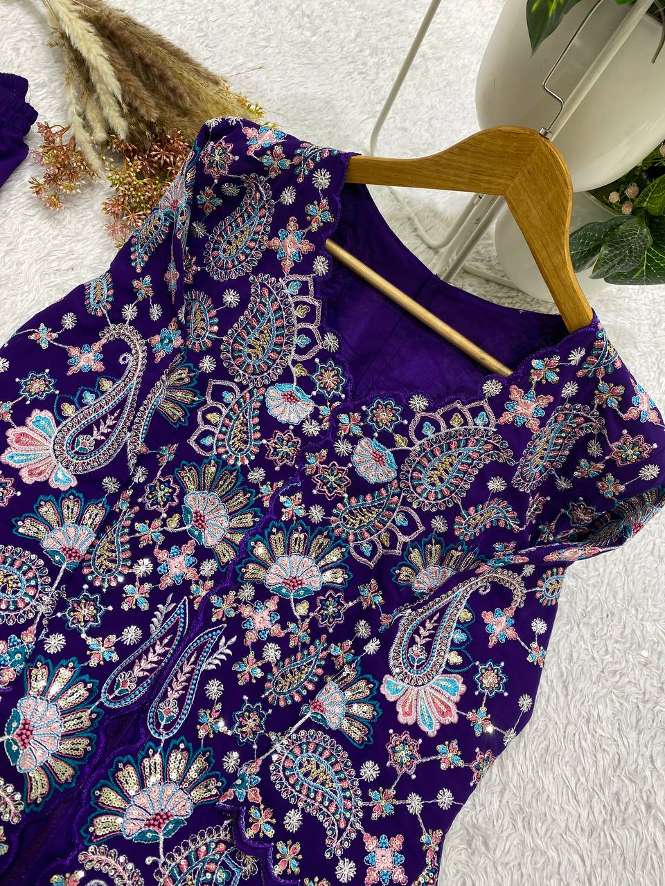 Designer Georgette Sequin Embroidered Top & Palazzo Set