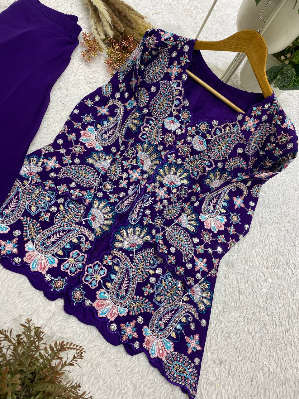 Designer Georgette Sequin Embroidered Top & Palazzo Set