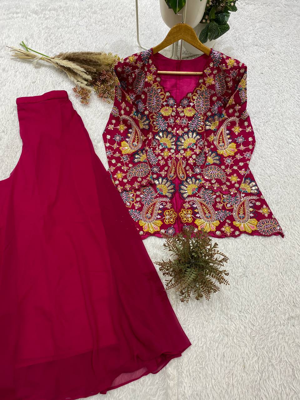 Designer Georgette Sequin Embroidered Top & Palazzo Set