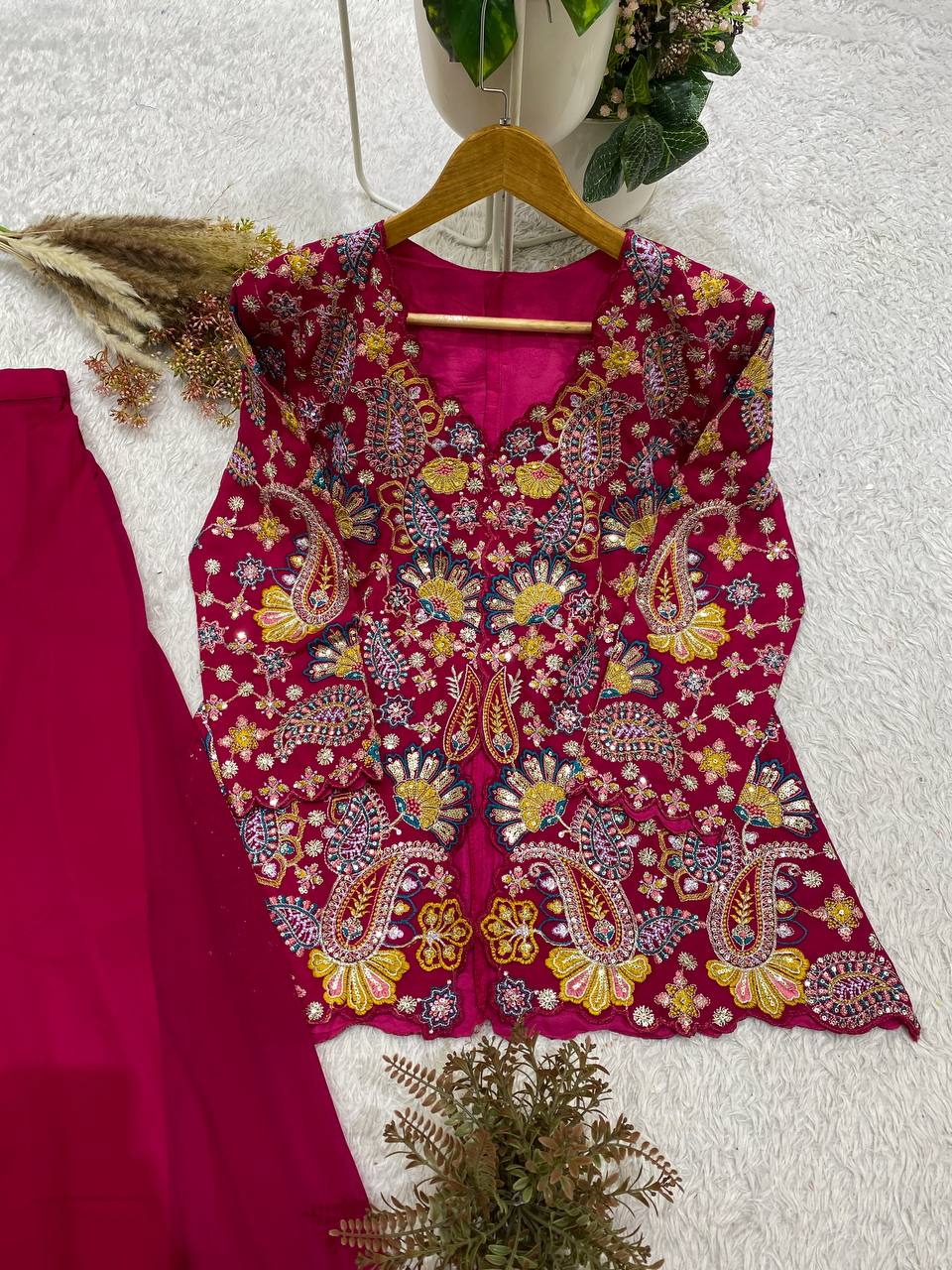 Designer Georgette Sequin Embroidered Top & Palazzo Set