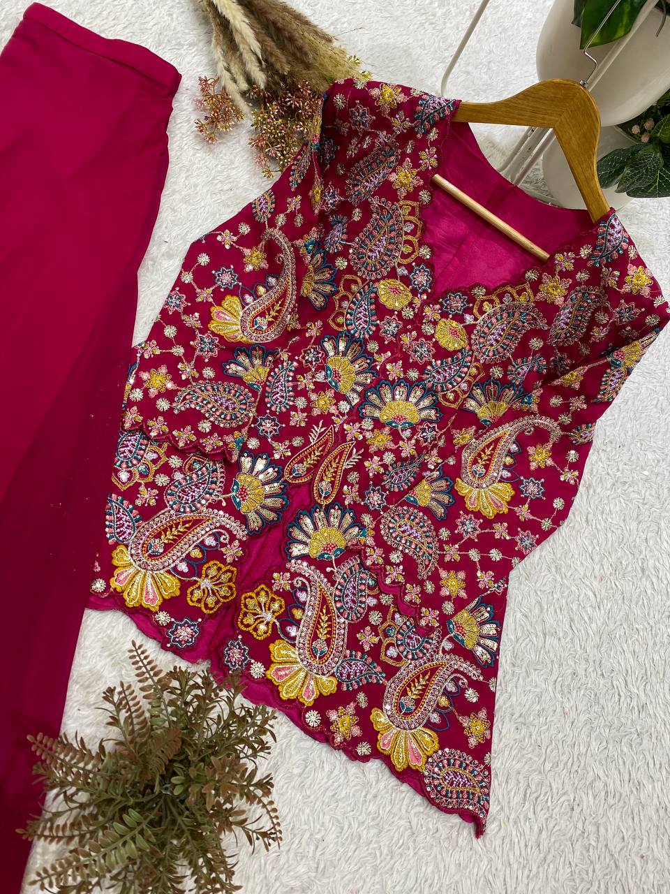 Designer Georgette Sequin Embroidered Top & Palazzo Set
