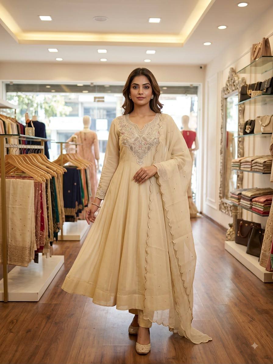Coss Moss With Sequence Embroidery Gown