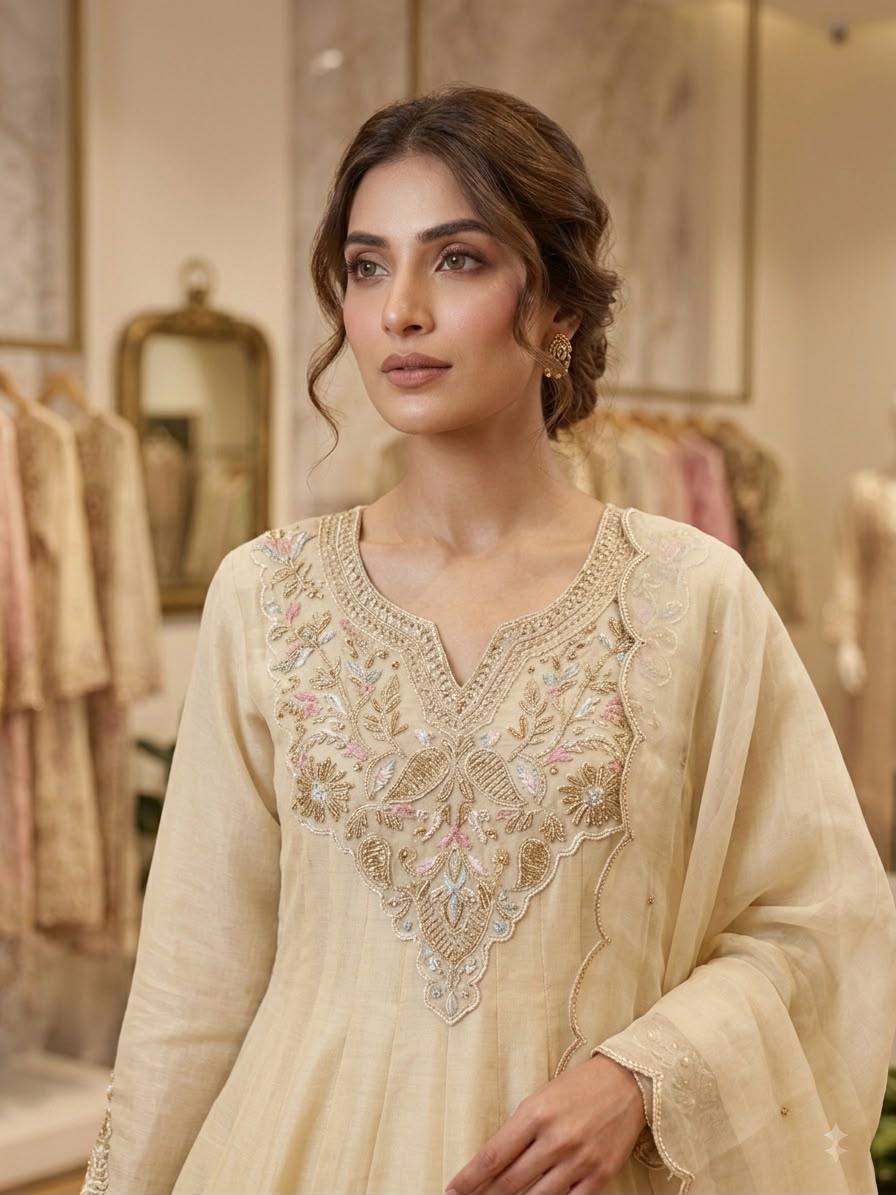Coss Moss With Sequence Embroidery Gown