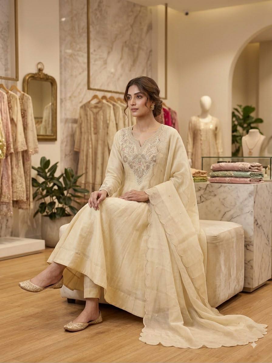 Coss Moss With Sequence Embroidery Gown