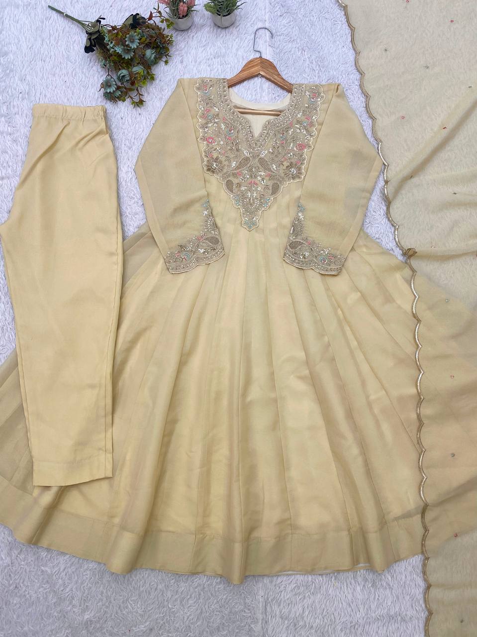Coss Moss With Sequence Embroidery Gown