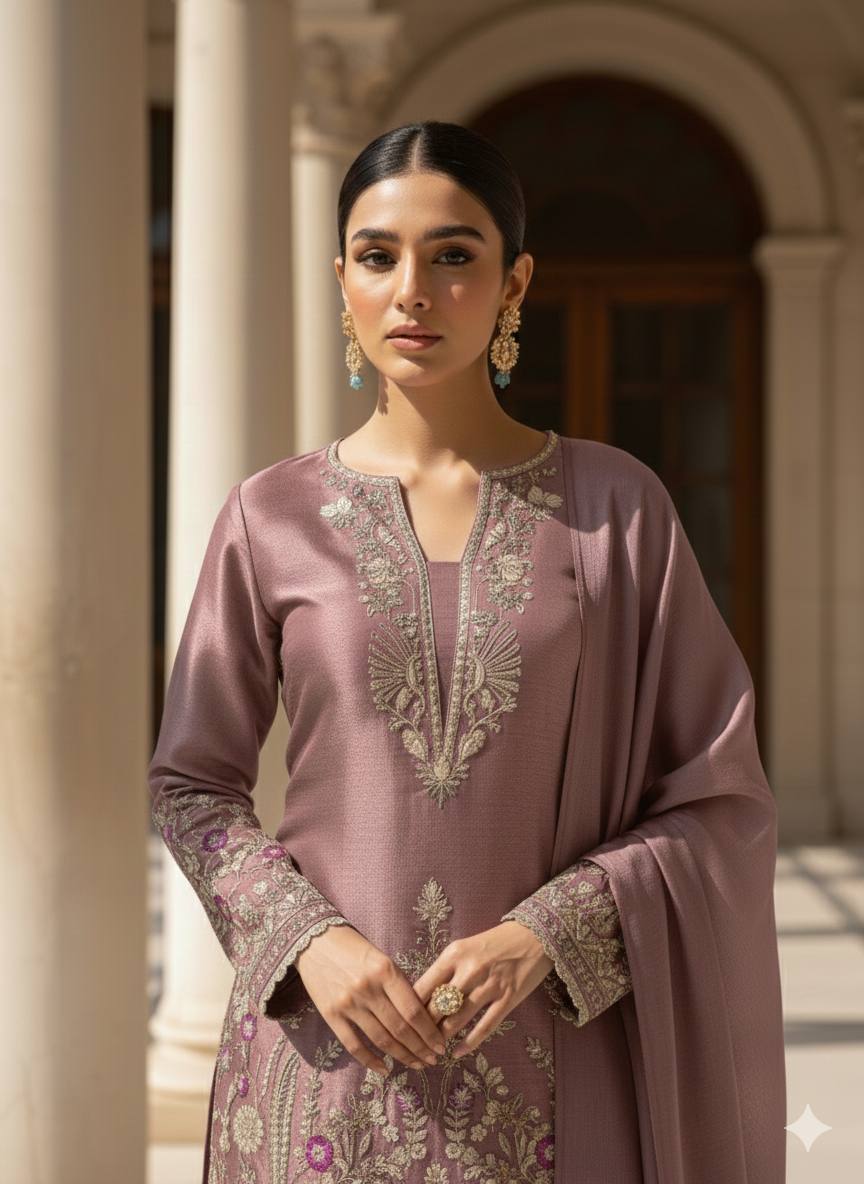 This Festive Session Designer Jimmy Choo Embroidered Top With Farsi Salwaar & Dupatta Set