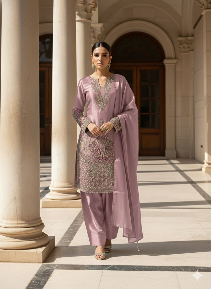 This Festive Session Designer Jimmy Choo Embroidered Top With Farsi Salwaar & Dupatta Set