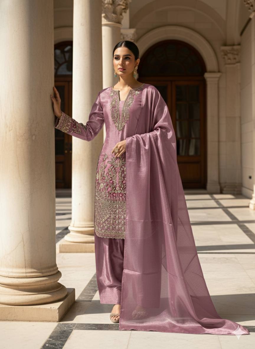 This Festive Session Designer Jimmy Choo Embroidered Top With Farsi Salwaar & Dupatta Set