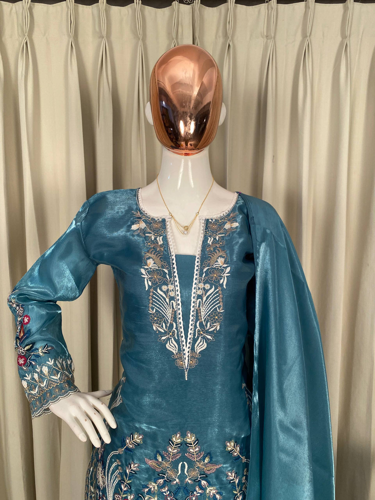 This Festive Session Designer Jimmy Choo Embroidered Top With Farsi Salwaar & Dupatta Set