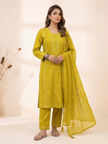 Designer Sequin Embroidered Top, Pant & Dupatta Set