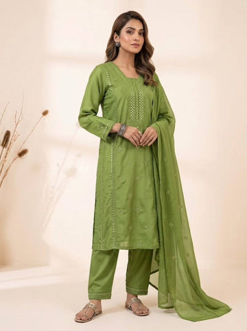 Designer Sequin Embroidered Top, Pant & Dupatta Set