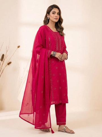 Designer Sequin Embroidered Top, Pant & Dupatta Set