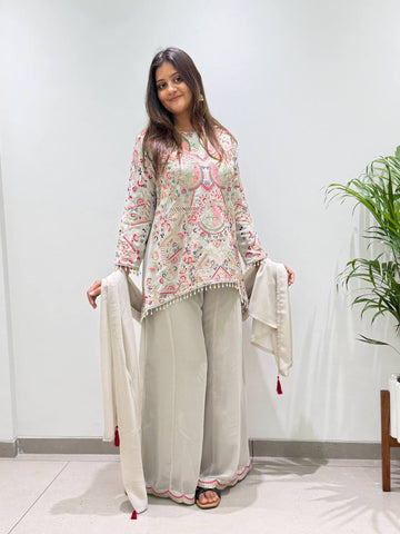 DESIGNER TOP AND PLAZZO WITH DUPATTA IN SEQUENCE EMBROIDERY WORK