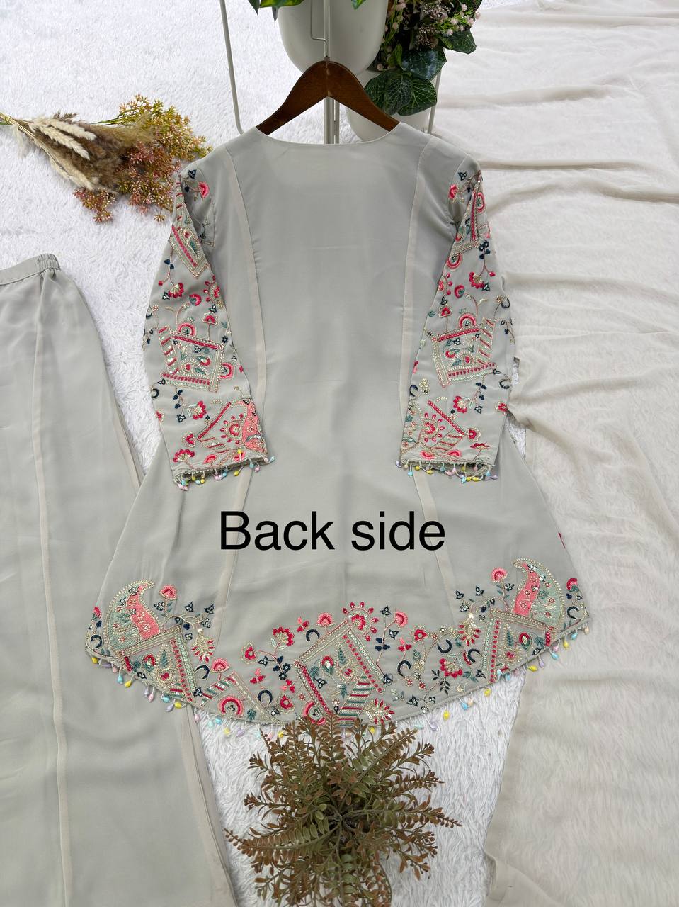 DESIGNER TOP AND PLAZZO WITH DUPATTA IN SEQUENCE EMBROIDERY WORK