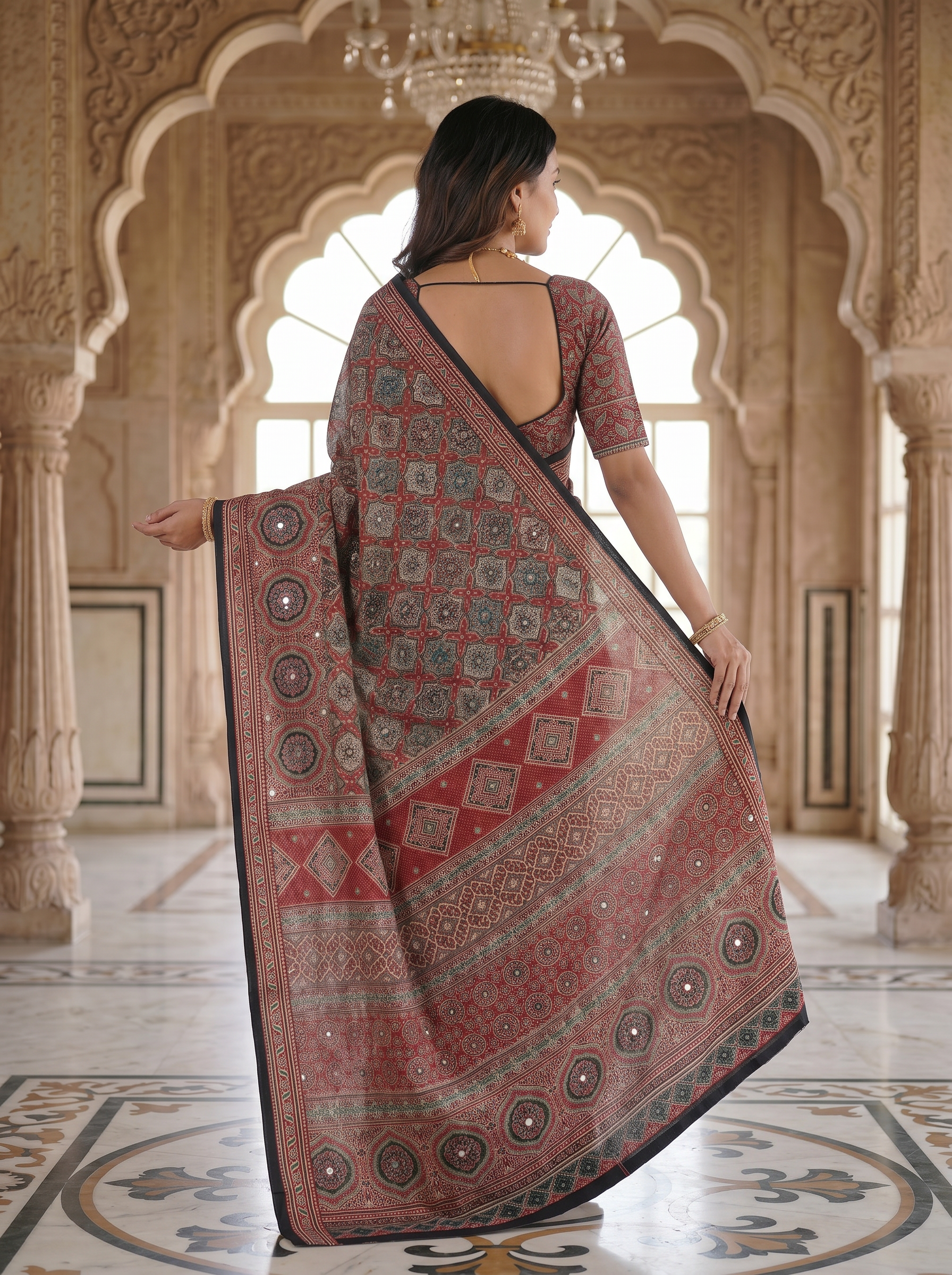 Vintage Rose Pure Modal Silk Saree with Intricate Heritage Mandala Print & Designer Ethnic Pallu