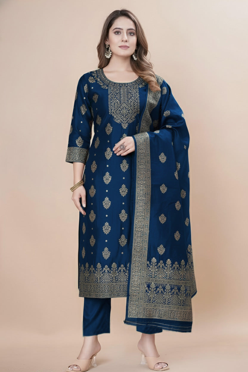 Designer Jacquard Silk Salwar Suit – Festive Collection