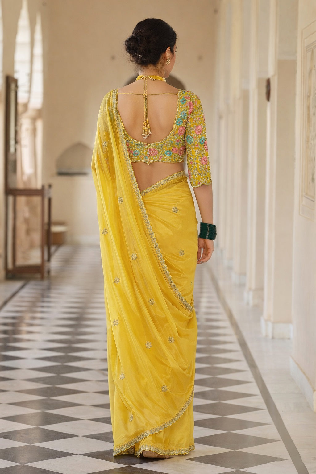 Elegant Designer Yellow Organza Saree with Traditional Thread & Sequins Work
