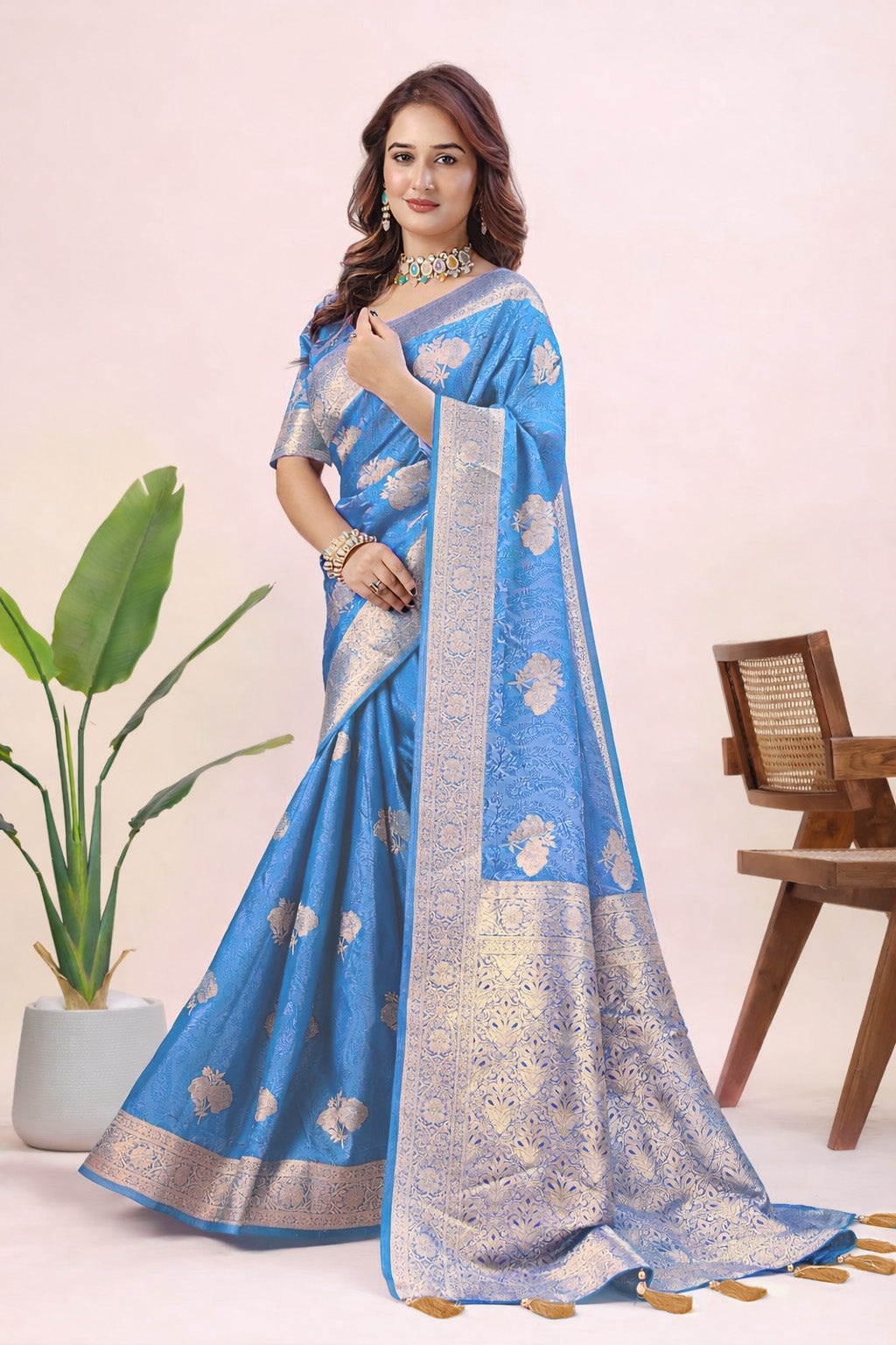 Elegant Designer Moss Silk Butti Saree with Matching Unstitched Blouse