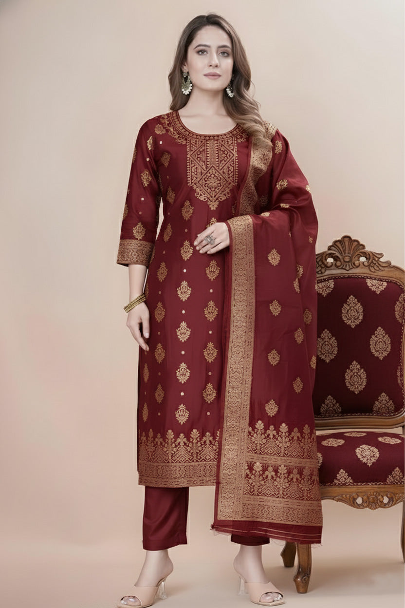 Designer Jacquard Silk Salwar Suit – Festive Collection