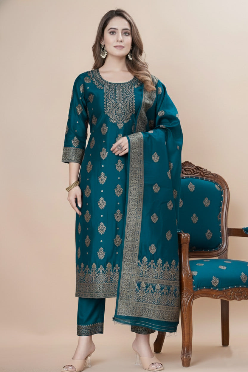Designer Jacquard Silk Salwar Suit – Festive Collection