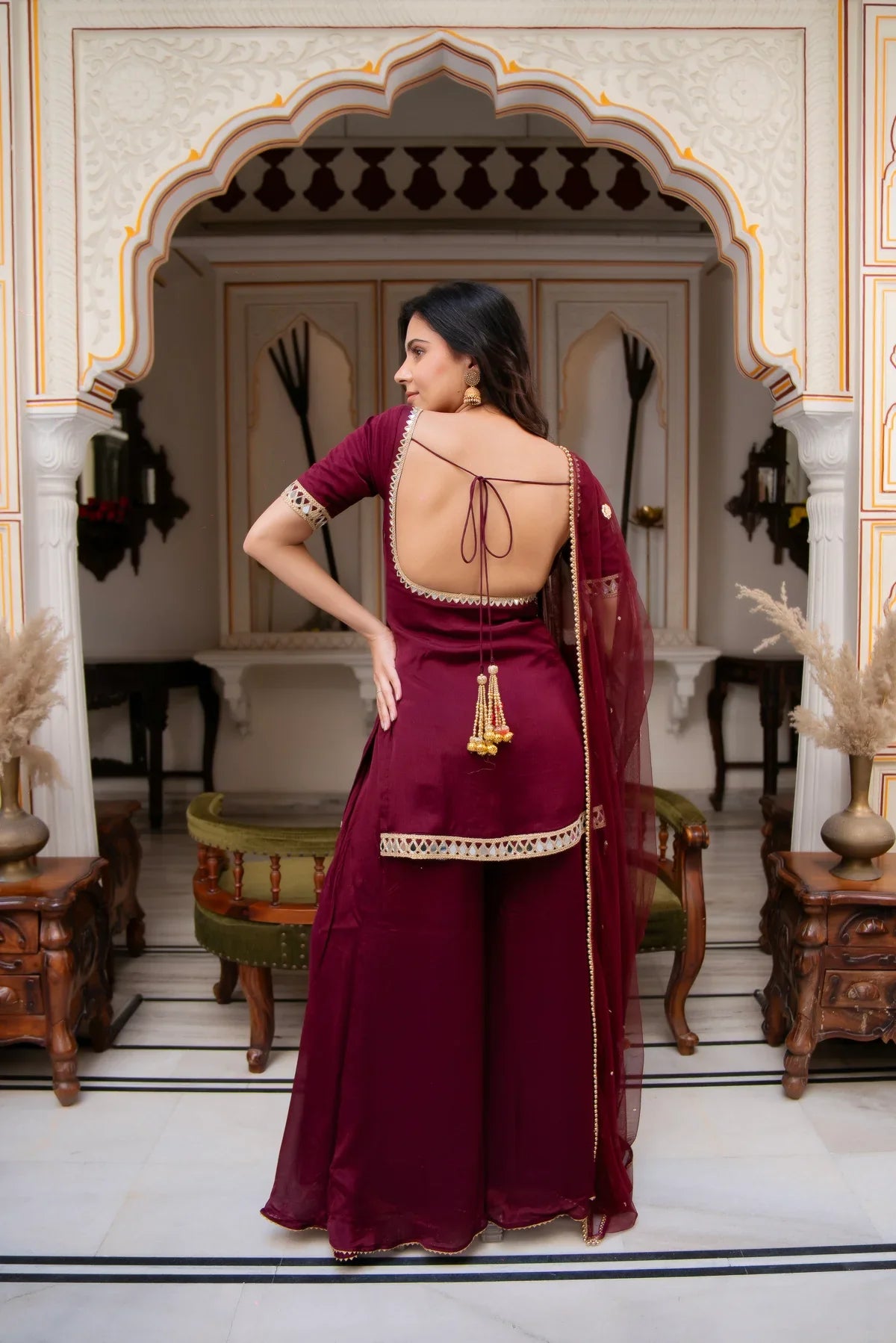 Wine Maroon Sharara Suit Set with Dupatta for Women – Festive Ethnic Wear