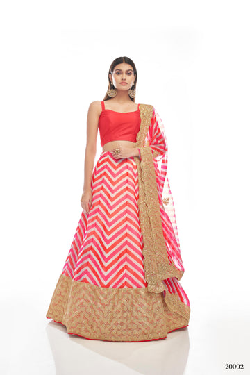 Designer Pink Organza Sequins & Dori Work Lehenga